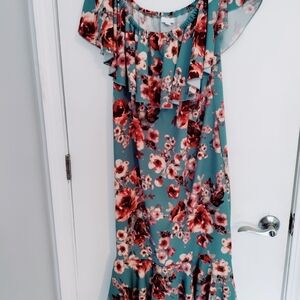 LuLaRoe Cici  Floral Maxi Dress in Blue and Brown